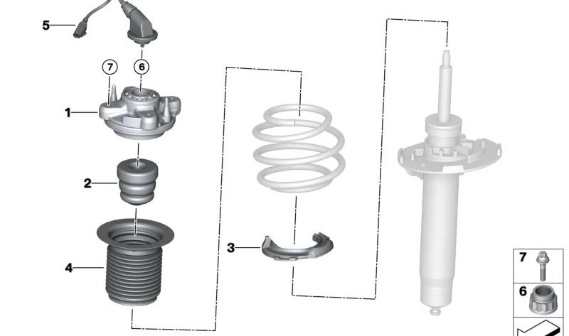 Cojinete de apoyo derecho para BMW Serie 2 G87, Serie 3 G80, G81, Serie 4 G82, G83 (OEM 31308095852). Original BMW.