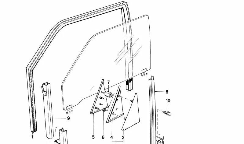 Guía de ventana trasera derecha OEM 51321919648 para BMW E30. Original BMW.