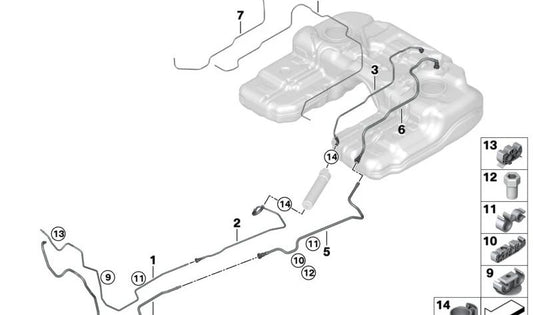 Tubería de suministro de combustible para BMW E70, F15, E71, F16 (OEM 16117164350). Original BMW