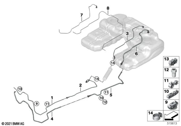 Tubería de combustible de suministro para BMW X5 E70, F15 Serie X6 E71, F16 (OEM 16117164396). Original BMW.