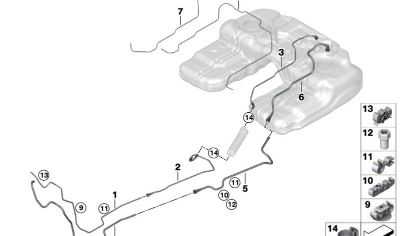 Fuel Line for BMW X5 E70, E70N, X6 E71 (OEM 16117164398). Original BMW