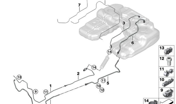 Conducto de Combustible para BMW X5 E70, E70N, X6 E71 (OEM 16117164398). Original BMW