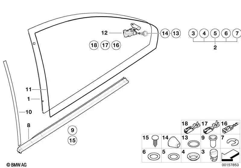 Interior folding window seal for BMW 3 Series E46 (OEM 51368252621). Genuine BMW.