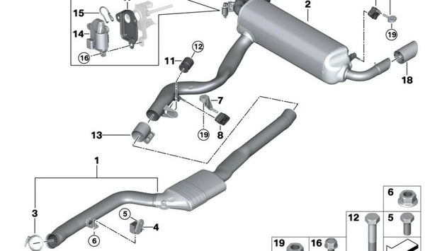 Silenciador trasero con válvula de escape para BMW Serie 3 G20, G21 y Serie 4 G22, G23, G26 (OEM 18307933843). Original BMW.