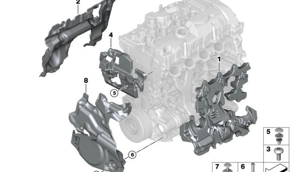 Encapsulamiento del motor delantero superior para BMW Serie 1 F20N, F21N, Serie 2 F22, F23, Serie 3 F30N, F31N, F34N, G20, G20N, Serie 4 F32, F33, F36, G22, G26, Serie 5 G30, G31, G38, Serie 6 G32, Serie 7 G11, G12, X3 G01, G08, X4 G02 (OEM 11147648898).