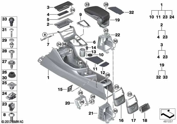 Compartimento con Tapa Consola Central Delantera para BMW Serie 2 F45 (OEM 51169274293). Original BMW.