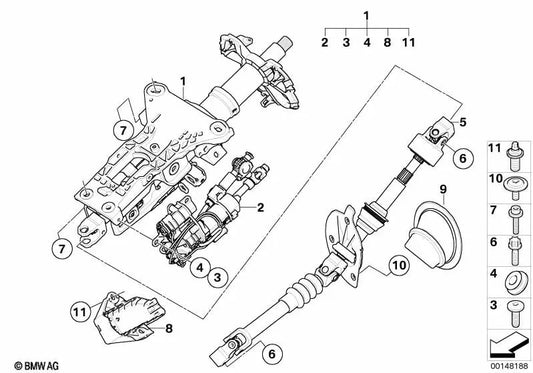 Ajuste de la columna de dirección eléctrico para BMW Serie 5 E60, E60N, E61, E61N (OEM 32306788851). Original BMW.