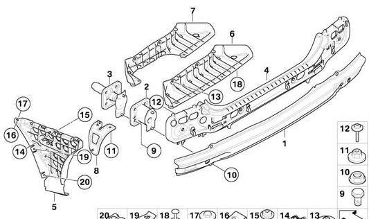 Soporte parachoques trasero derecho para BMW Serie 5 E60 (OEM 51127033716). Original BMW