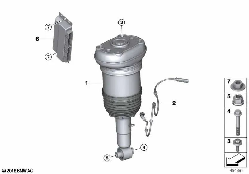 Amortiguador de aire trasero izquierdo para BMW X5 G05 (OEM 37106869047). Original BMW