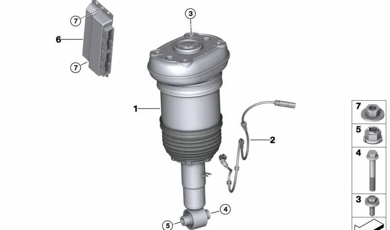 Amortiguador neumático trasero izquierdo para BMW X5 G05, G18, X6 G06 (OEM 37106869037). Original BMW