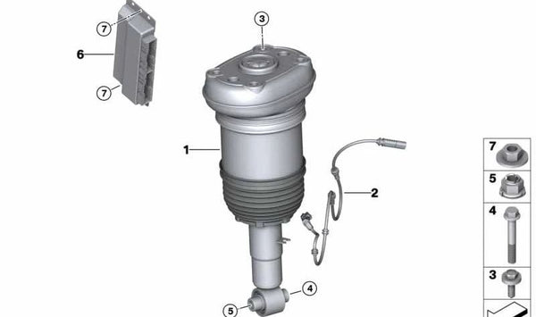 Amortiguador neumático trasero izquierdo para BMW X5 G05, G18, X6 G06 (OEM 37106869037). Original BMW