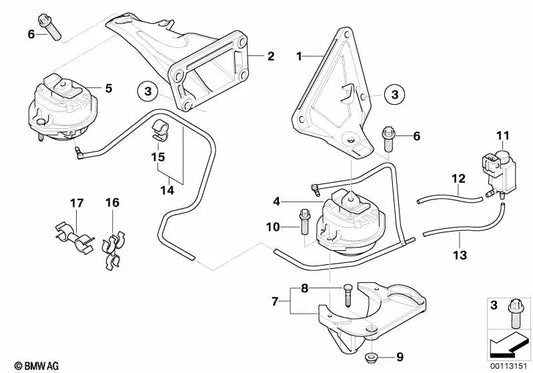 Rechtes Motorlager für BMW E65 (OEM 22116770796). Original BMW