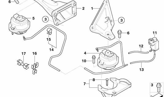 Soporte motor izquierdo OEM 22116770005 para BMW Serie 7 {E65, E66}. Original BMW.