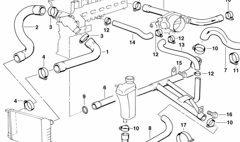 Manguera Retorno del Motor al Radiador para BMW Serie 3 E36 (OEM 11531703844). Original BMW