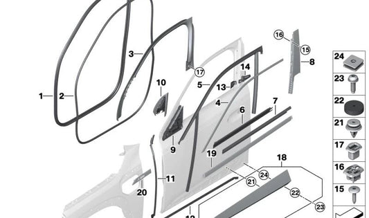 Moldura lateral delantera izquierda para BMW XM G09 (OEM 51139451345). Original BMW