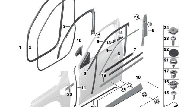 Embellecedor OEM 51339451278 para pilar B puerta delantera derecha de BMW (Modelos compatibles: F20, F21, F22, F23, F30, F31, F34, F32, F33, F36, F80, F82, F83). Original BMW.