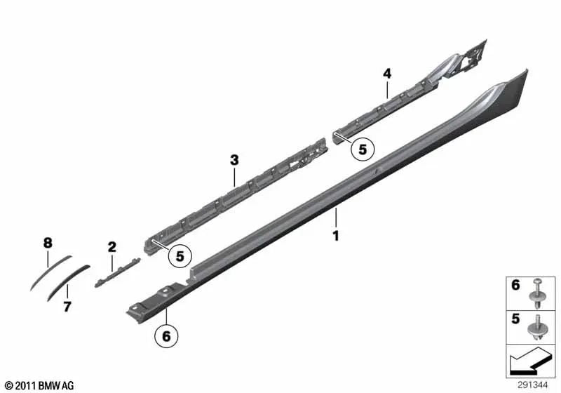 Cubierta del umbral, imprimada, derecha para BMW Serie 5 F07, F07N (OEM 51177233366). Original BMW