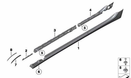 Guía de sujeción del faldón lateral delantero derecho OEM 51777201256 para BMW Serie 5 GT (F07). Original BMW.