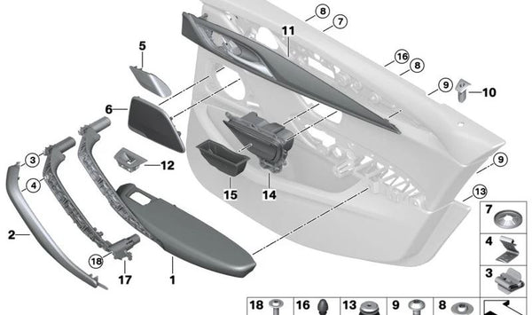 Revestimiento decorativo de madera Fineline natural izquierda para BMW Serie 5 G30, G31 (OEM 51426998183). Original BMW