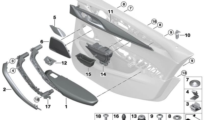 Piano black right side door trim for BMW F90, G30, G31 (OEM 51428092324). Original BMW.