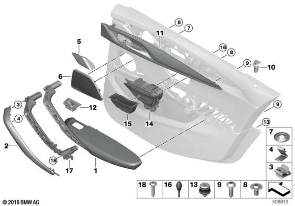 Reposabrazos trasero derecho para BMW G30, G31 (OEM 51427489290). Original BMW