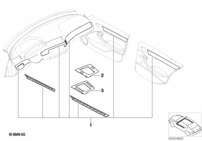 Compartimento para el suelo de aluminio para BMW Serie 3 E46 (OEM 51167896088). Original BMW