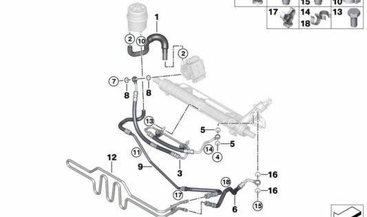 OEM 32416796325 assisted direction tube for BMW E90, E91, E92, E93, E84. Original BMW.