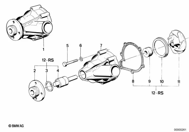 Water pump for BMW E28, E24, E23 (OEM 11511312539). Original BMW.