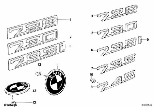 Emblema pegado trasero para BMW Serie 7 E23 (OEM 51141920780). Original BMW