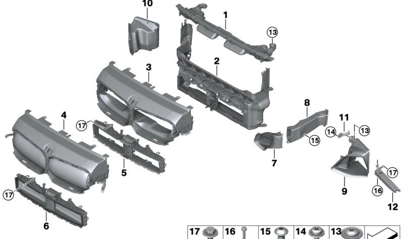 Suporte ao radiador auxiliar correto OEM 51747462144 para BMW F40, F44, F39. BMW original.