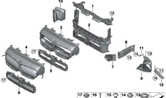 Soporte para radiador auxiliar inferior derecho OEM 51747462144 para BMW F40, F44, F39. Original BMW.