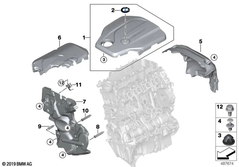 Cubierta Acústica Delantera para BMW F20N, F21N, F22, F23, F30, F31, F34, F32, F33, F36 (OEM 11148514329). Original BMW.