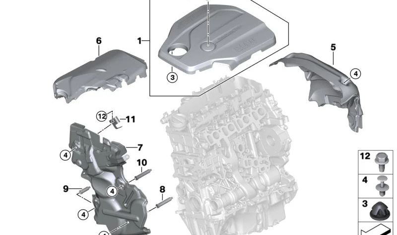 Cubierta de motor original OEM 11148514202 para BMW F20, F21, F22, F23, F30, F31, F34, F32, F33, F36, F10, F11, F25, F26, F15.