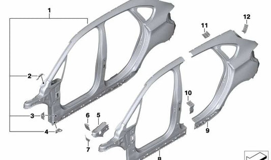 Columna A externa derecha para BMW F46, F46N (OEM 41007436184). Original BMW