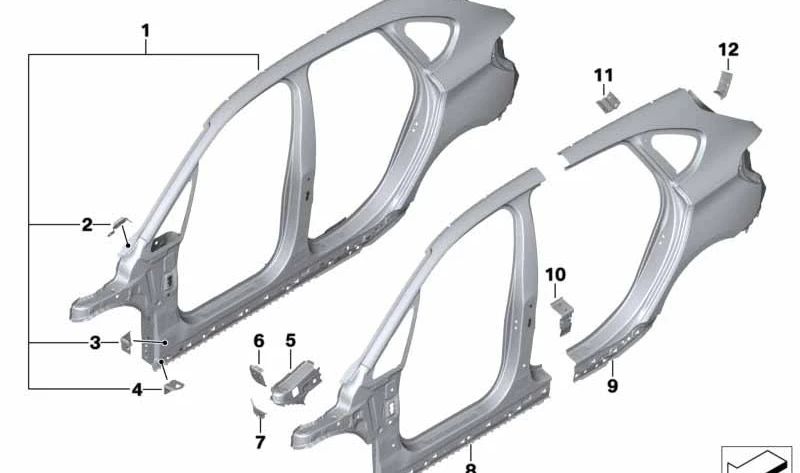 Marco lateral exterior derecho para BMW F46, F46N (OEM 41007436176). Original BMW