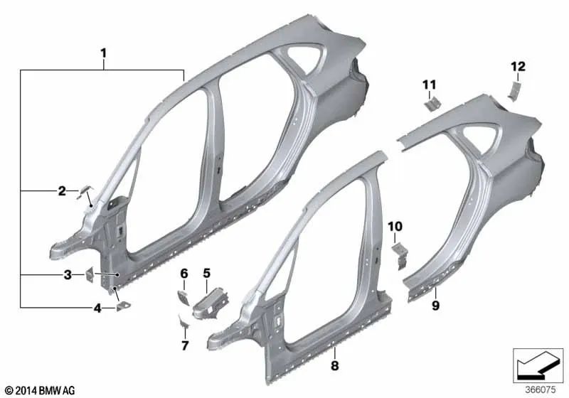 Linke äußere A-Säule für BMW F46, F46N (OEM 41007436183). Original BMW