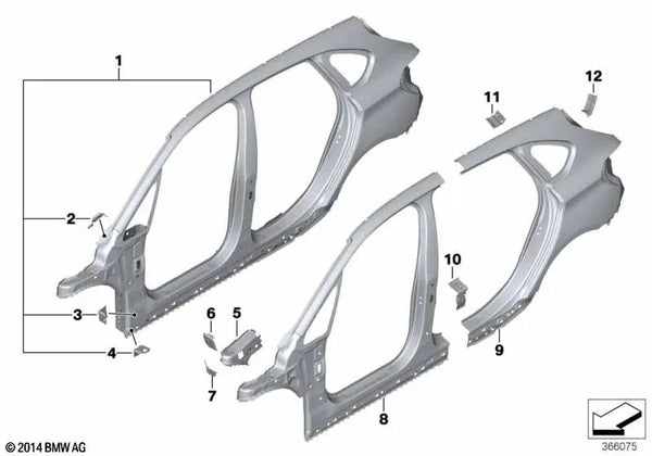 Pilar A exterior izquierdo para BMW F46, F46N (OEM 41007436183). Original BMW