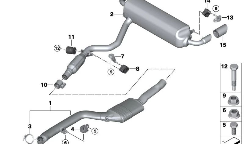 Silenciador Trasero con Silenciador Medio para BMW Serie 2 G42 (OEM 18309894278). Original BMW