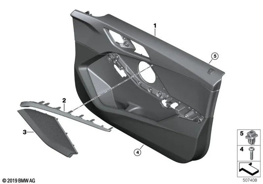 Revestimiento de puerta delantero izquierdo para BMW F40 (OEM 51419893821). Original BMW.