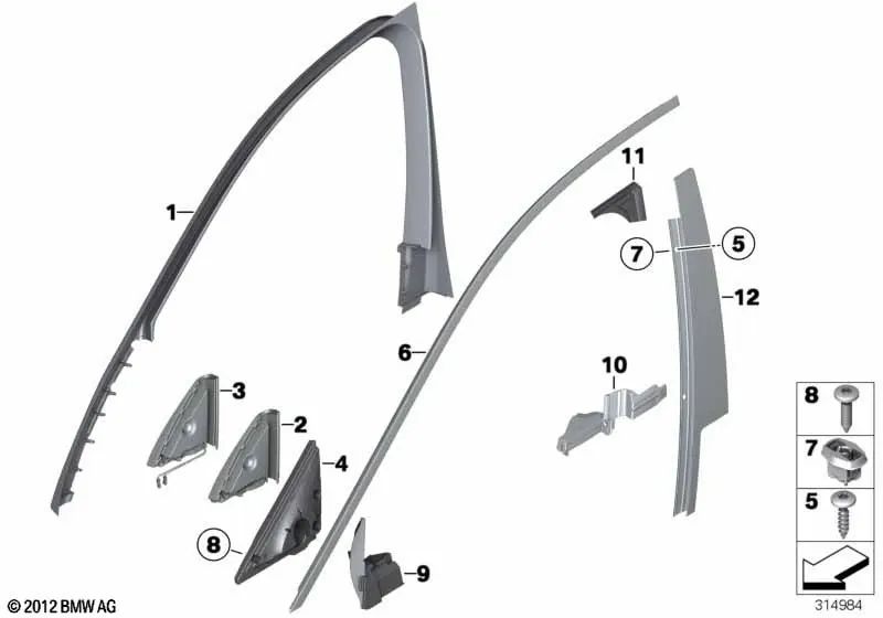 Sellado columna B arriba a la derecha para BMW F01, F01N, F02, F02N, F04 (OEM 51337248688). Original BMW.