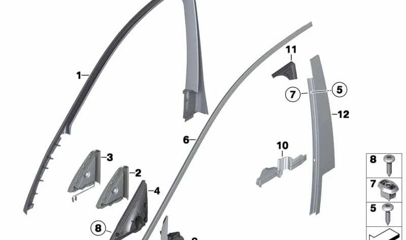 Embellecedor de puerta delantera izquierda (Pilar B) OEM 51337185225 para BMW F01, F02, F04. Original BMW