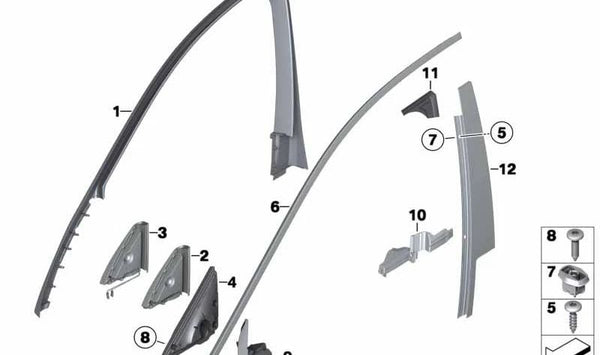 Junta de cierre derecho del pilar B OEM 51337178012 para BMW F01, F02, F04. Original BMW.