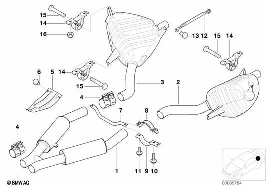 Silenciador intermedio para BMW E52 (OEM 18107830474). Original BMW.