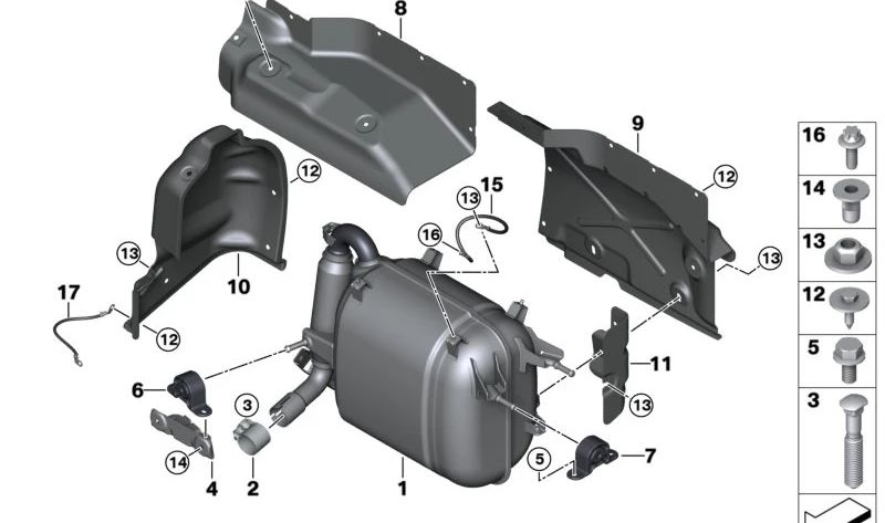 Rear silencer for BMW I01, I01N (OEM 18307623124). Original BMW