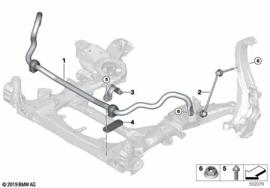 Front stabilizer with rubber bushing for BMW X5 G05, X6 G06 (OEM 31306870666). Original BMW