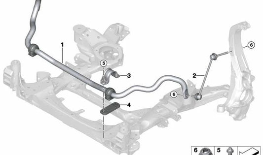 Soporte del Estabilizador para BMW X5 G05, G18, X6 G06, X7 G07 (OEM 31356896389). Original BMW.