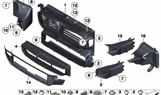 Guía de aire del radiador desplazado derecho para BMW Serie 5 F07N (OEM 51747331794). Original BMW