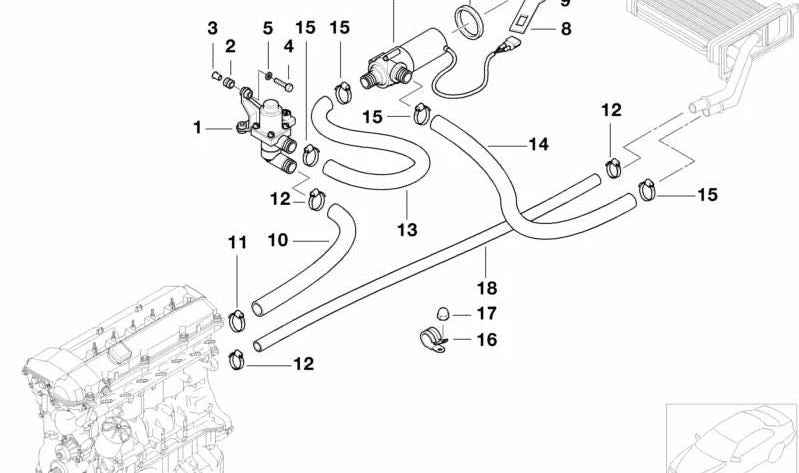 Manguera de bomba auxiliar de agua para calefacción OEM 64212695759 para BMW (Modelos compatibles: E70, F15, F16, G05, G06). Original BMW