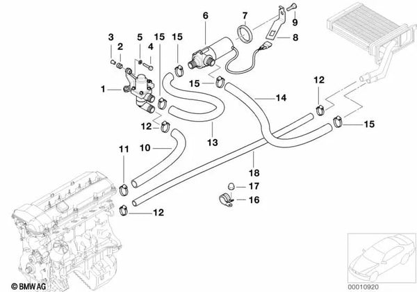 Manguera de Bomba de Agua Adicional-Radiador para varios modelos/series de BMW (OEM 64212695758). Original BMW.