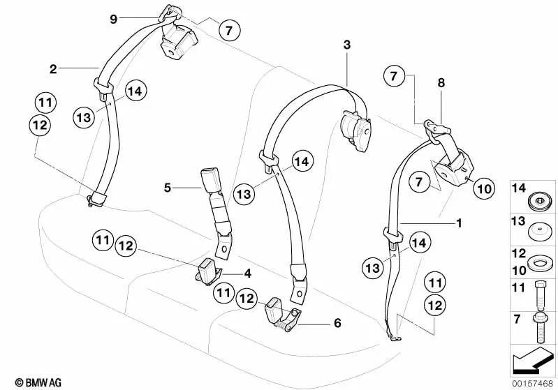 Obergurt trasero con seguro para niños para BMW E39 (OEM 72118238832). Original BMW